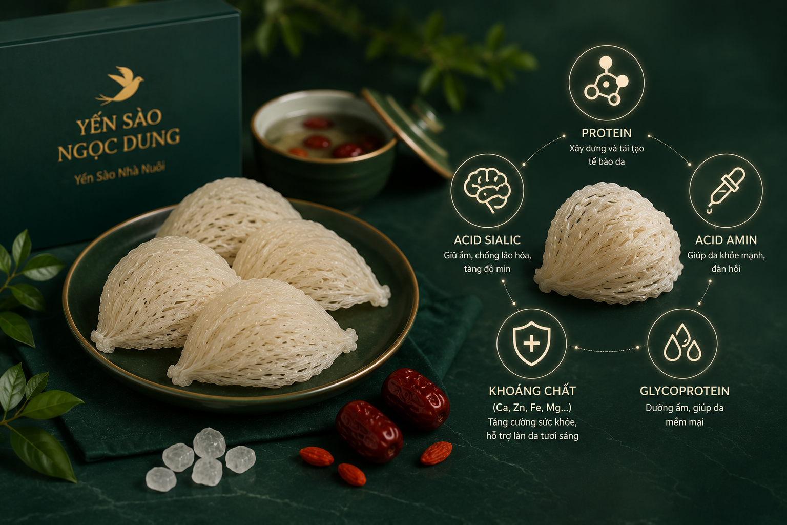 Thành phần của yến sào tốt cho làn da